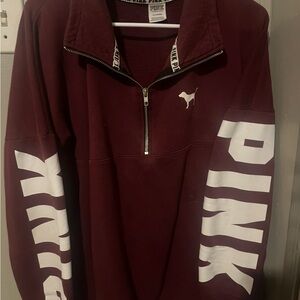 PINK Victoria's Secret Maroon Quarter-Zip Sweatshirt